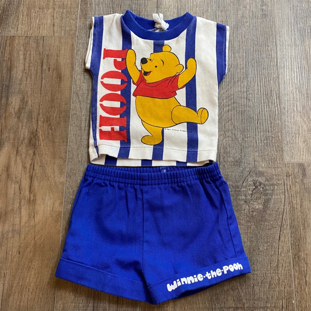 Vintage Walt Disney Winnie the Pooh Striped Top and Shorts Set Size S 6 Month